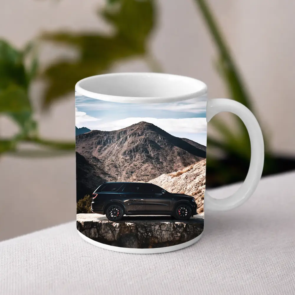 Dodge Durango Black SUV Mountain Background – Mugs