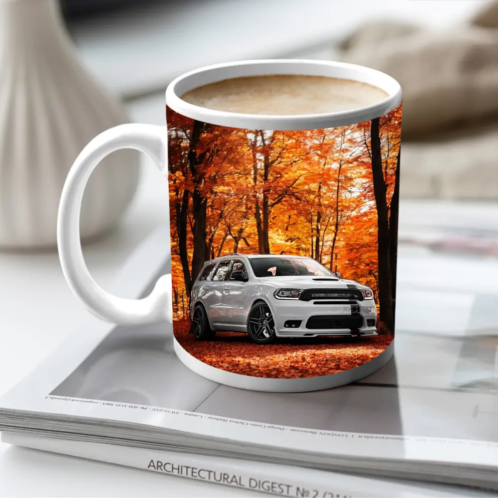 Dodge Durango White SUV Autumn Forest – Mugs