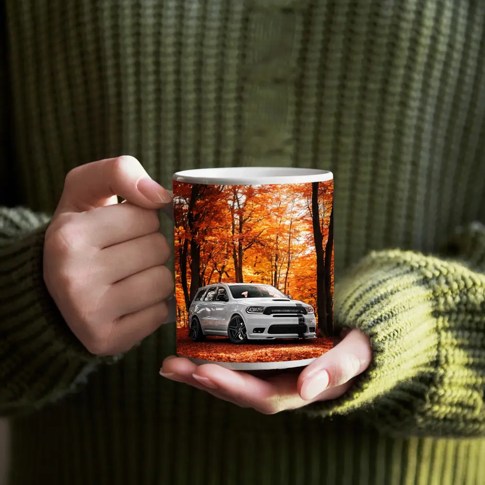 Dodge Durango White SUV Autumn Forest – Mugs