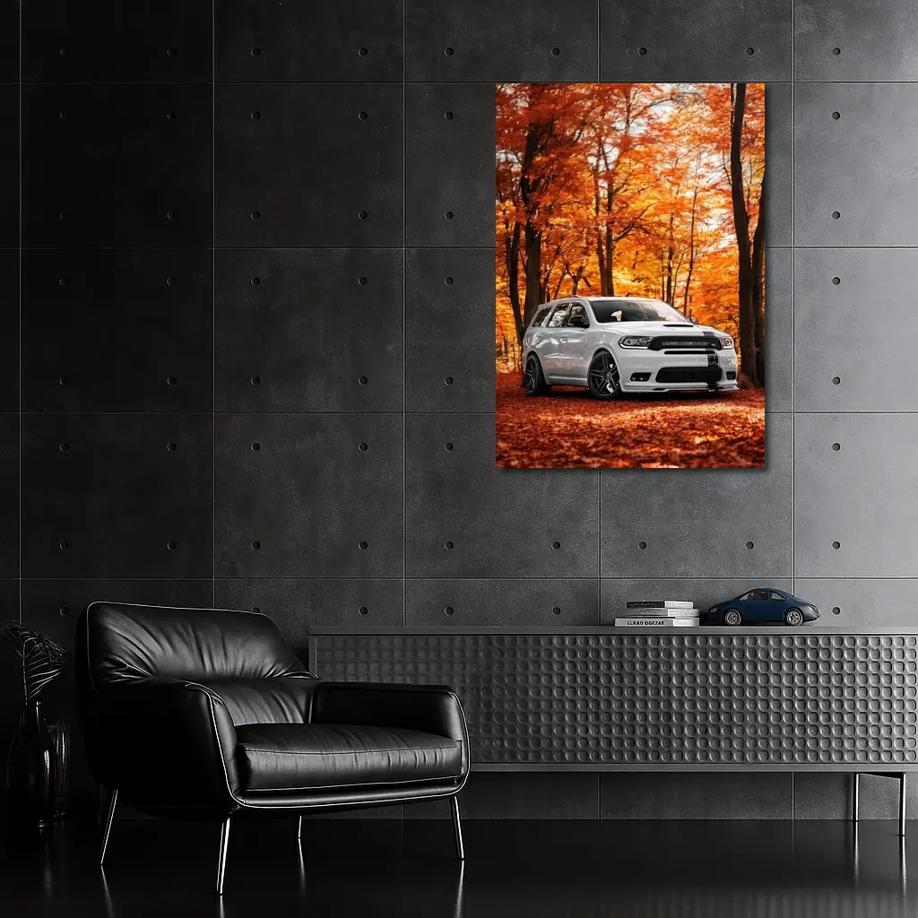 Dodge Durango White SUV Autumn Forest – Wall Art