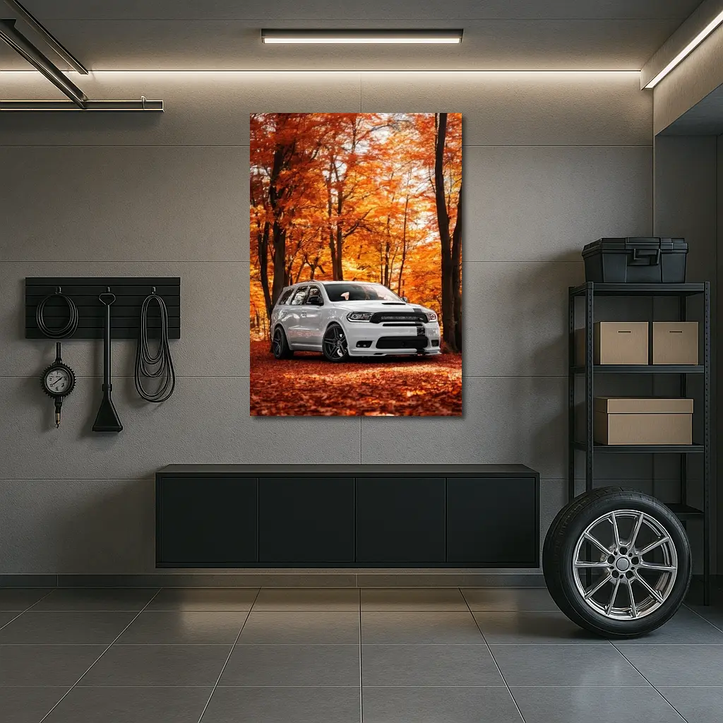 Dodge Durango White SUV Autumn Forest – Wall Art