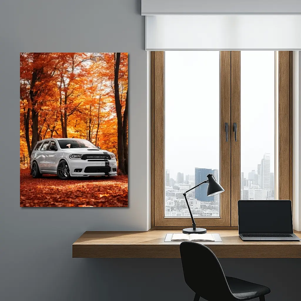 Dodge Durango White SUV Autumn Forest – Wall Art