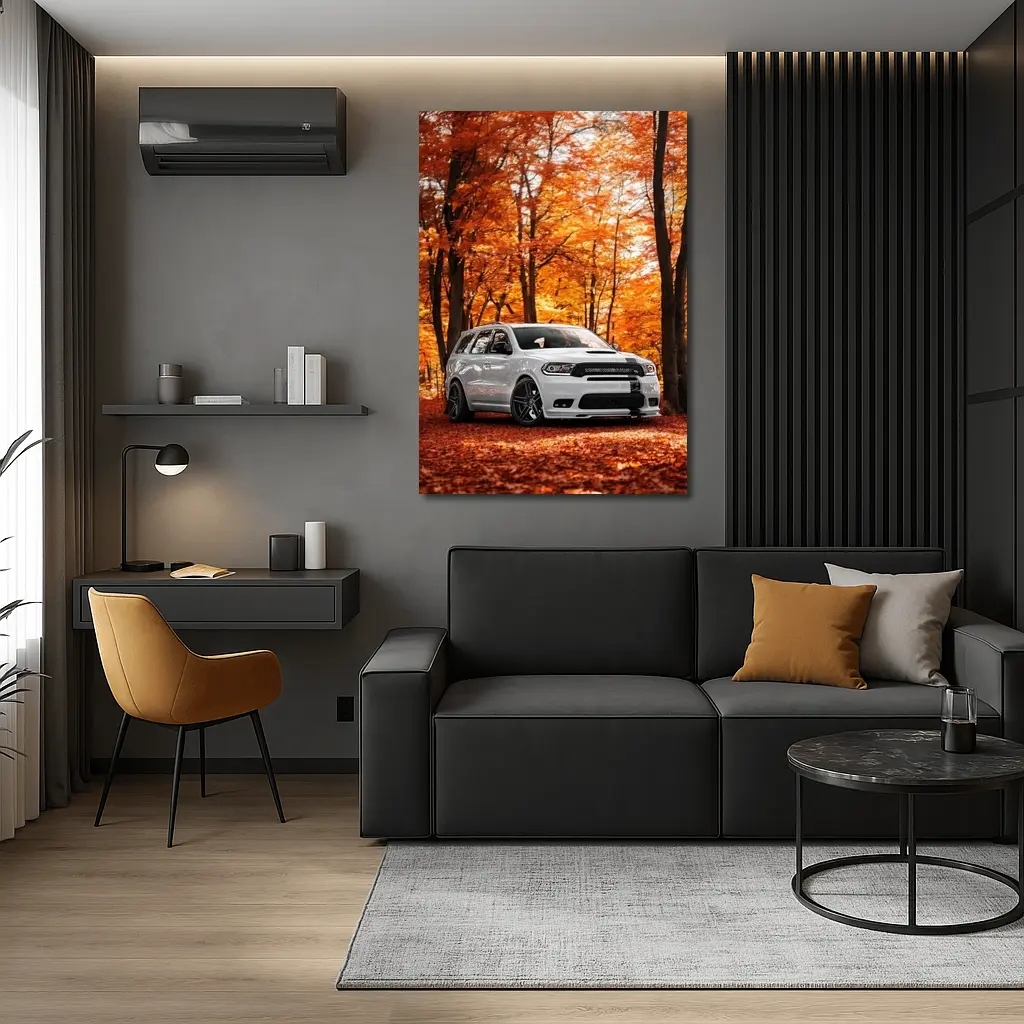 Dodge Durango White SUV Autumn Forest – Wall Art
