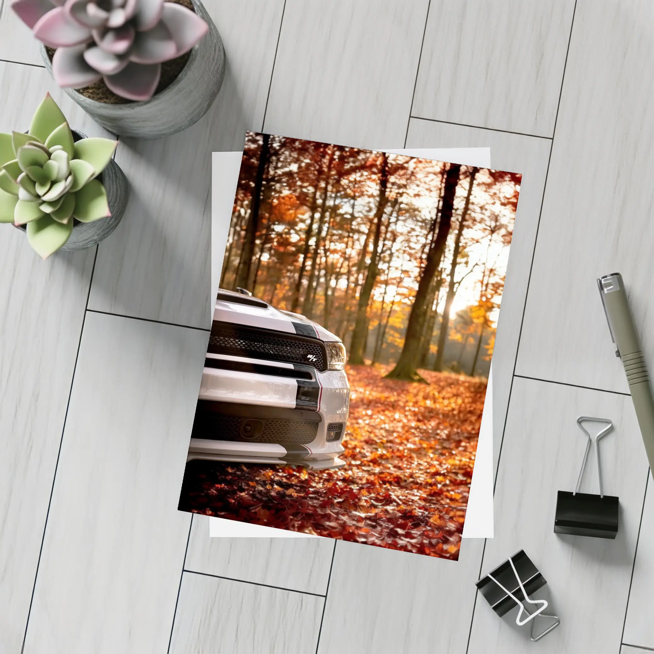Dodge Durango RT White Autumn Forest – Postcards