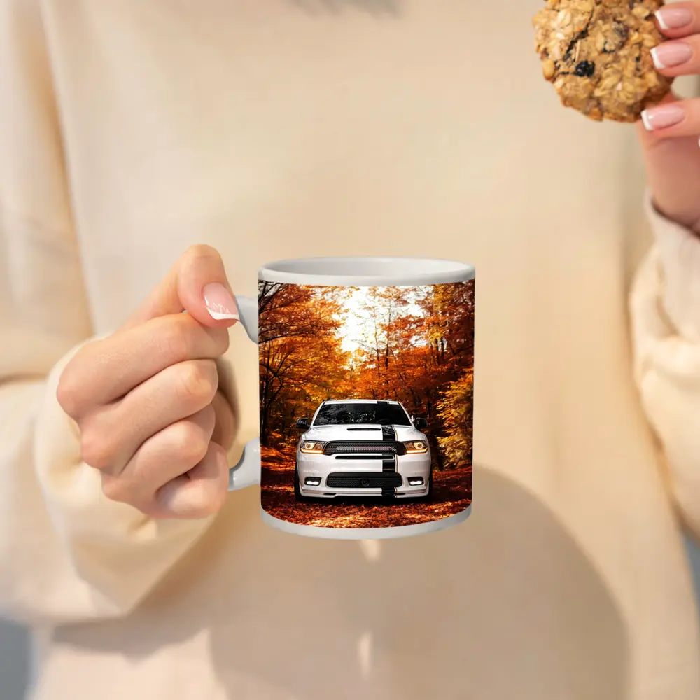 Dodge Durango White SUV Autumn Forest – Mugs