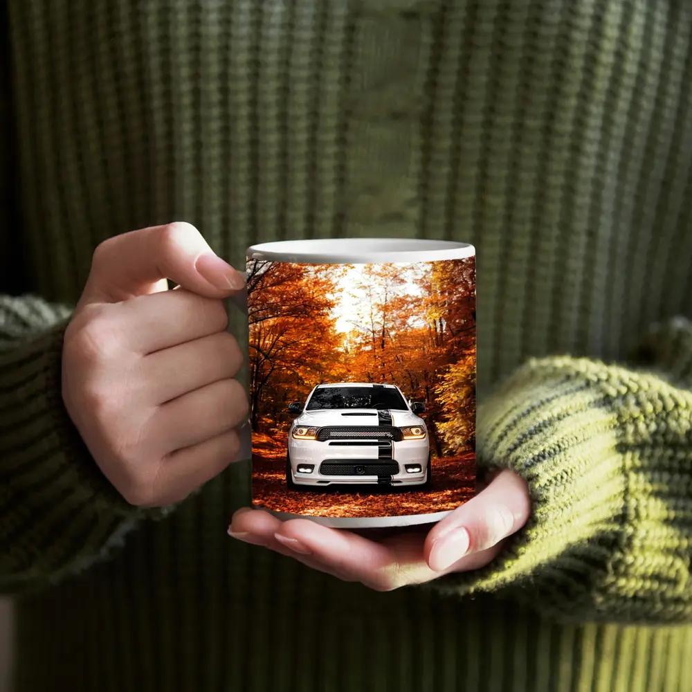 Dodge Durango White SUV Autumn Forest – Mugs