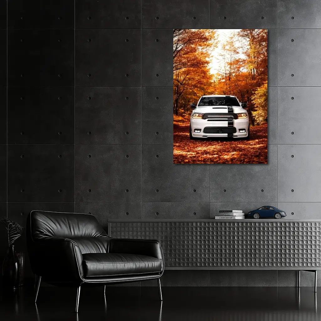 Dodge Durango White SUV Autumn Forest – Wall Art
