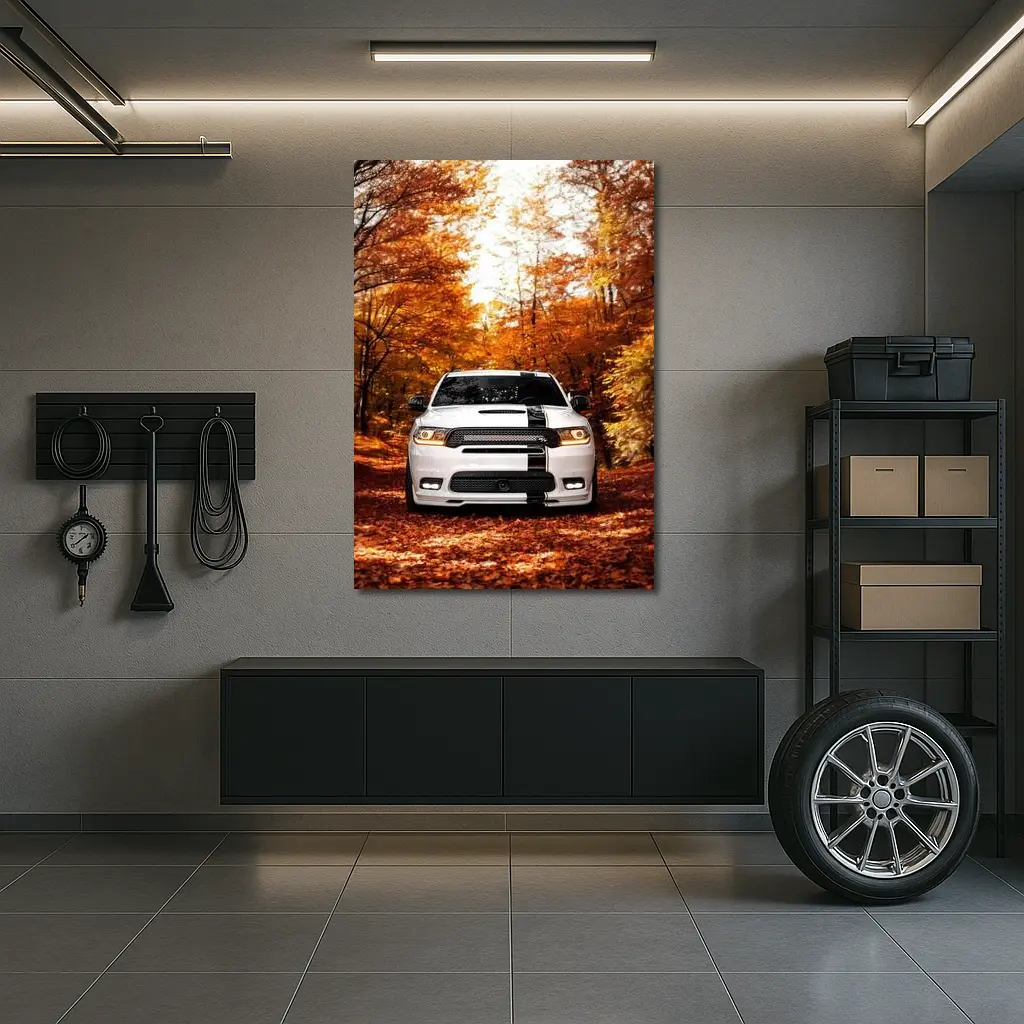Dodge Durango White SUV Autumn Forest – Wall Art