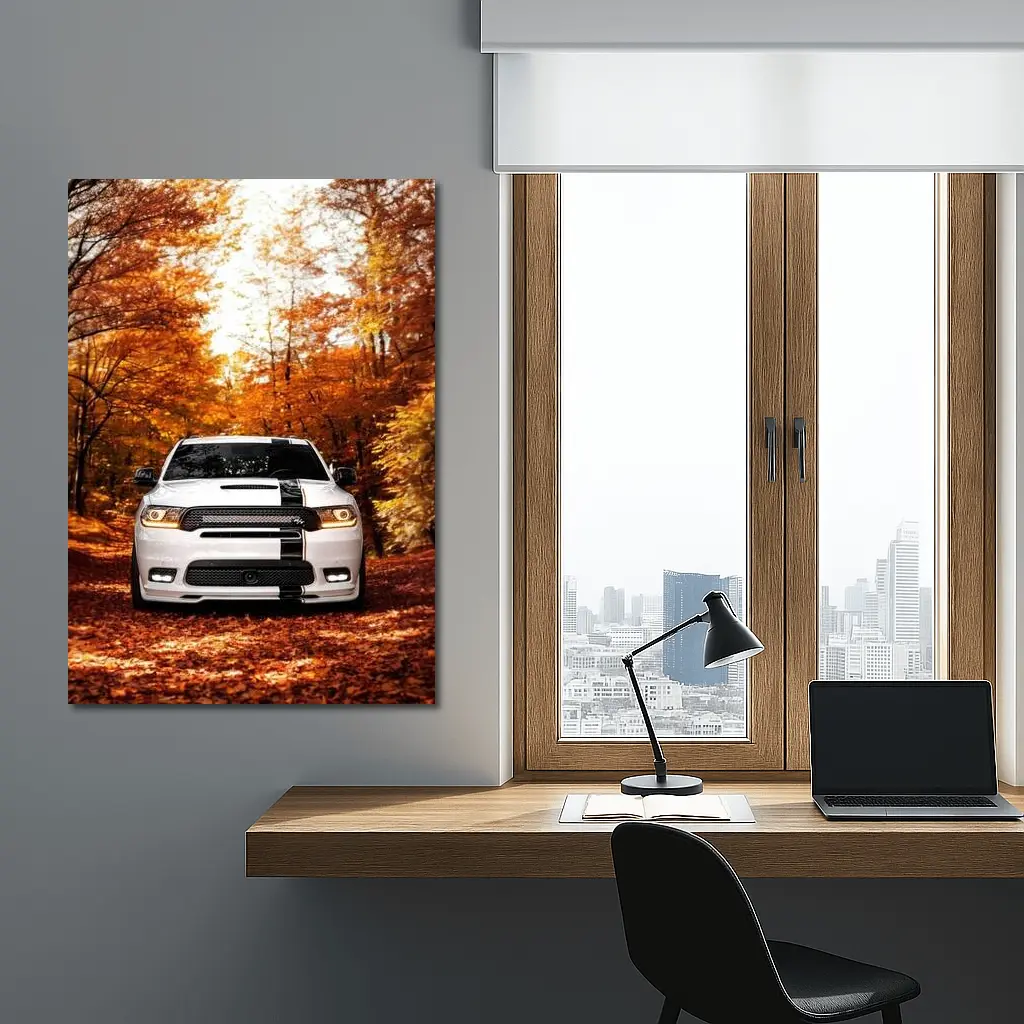 Dodge Durango White SUV Autumn Forest – Wall Art