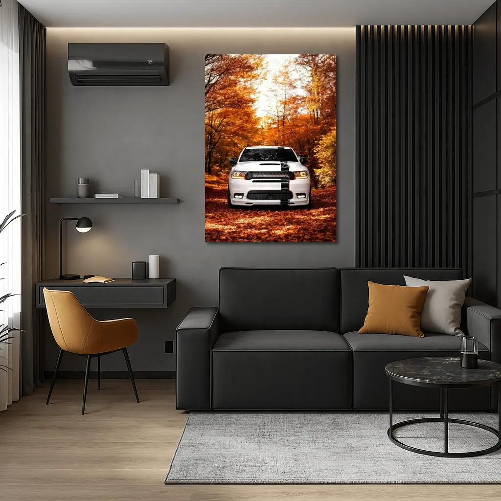 Dodge Durango White SUV Autumn Forest – Wall Art