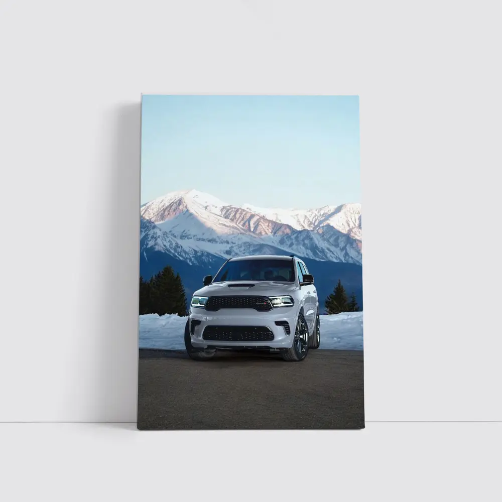 Dodge Durango White SUV Snow Mountains – Wall Art