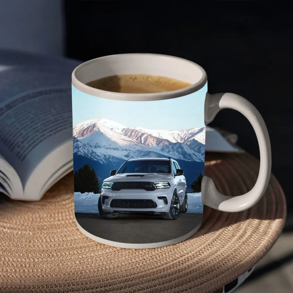 Dodge Durango White SUV Snow Mountains – Mugs
