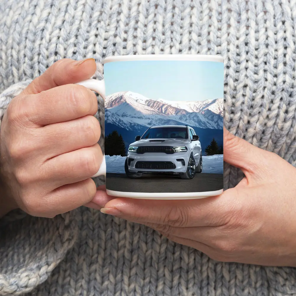 Dodge Durango White SUV Snow Mountains – Mugs