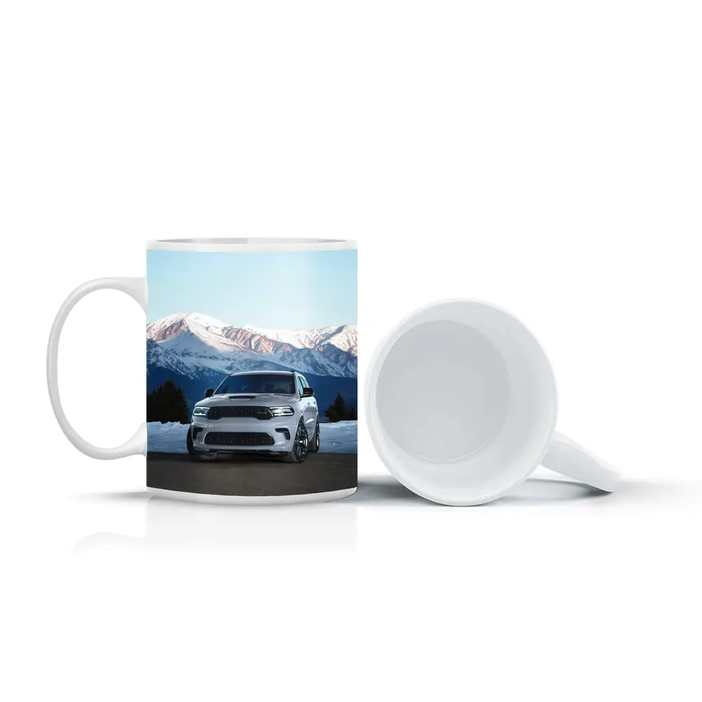 Dodge Durango White SUV Snow Mountains – Mugs
