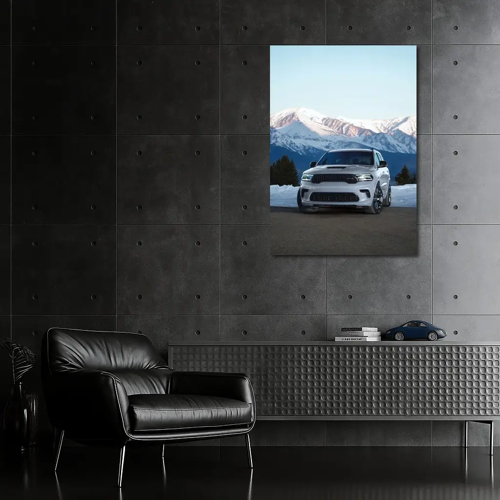Dodge Durango White SUV Snow Mountains – Wall Art