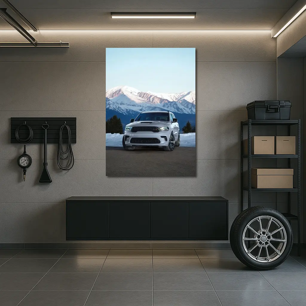 Dodge Durango White SUV Snow Mountains – Wall Art