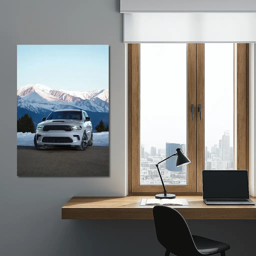 Dodge Durango White SUV Snow Mountains – Wall Art