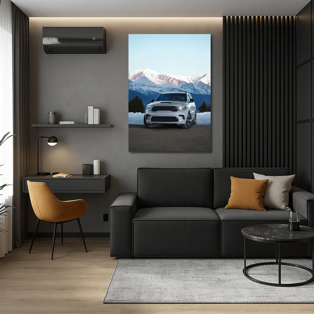 Dodge Durango White SUV Snow Mountains – Wall Art