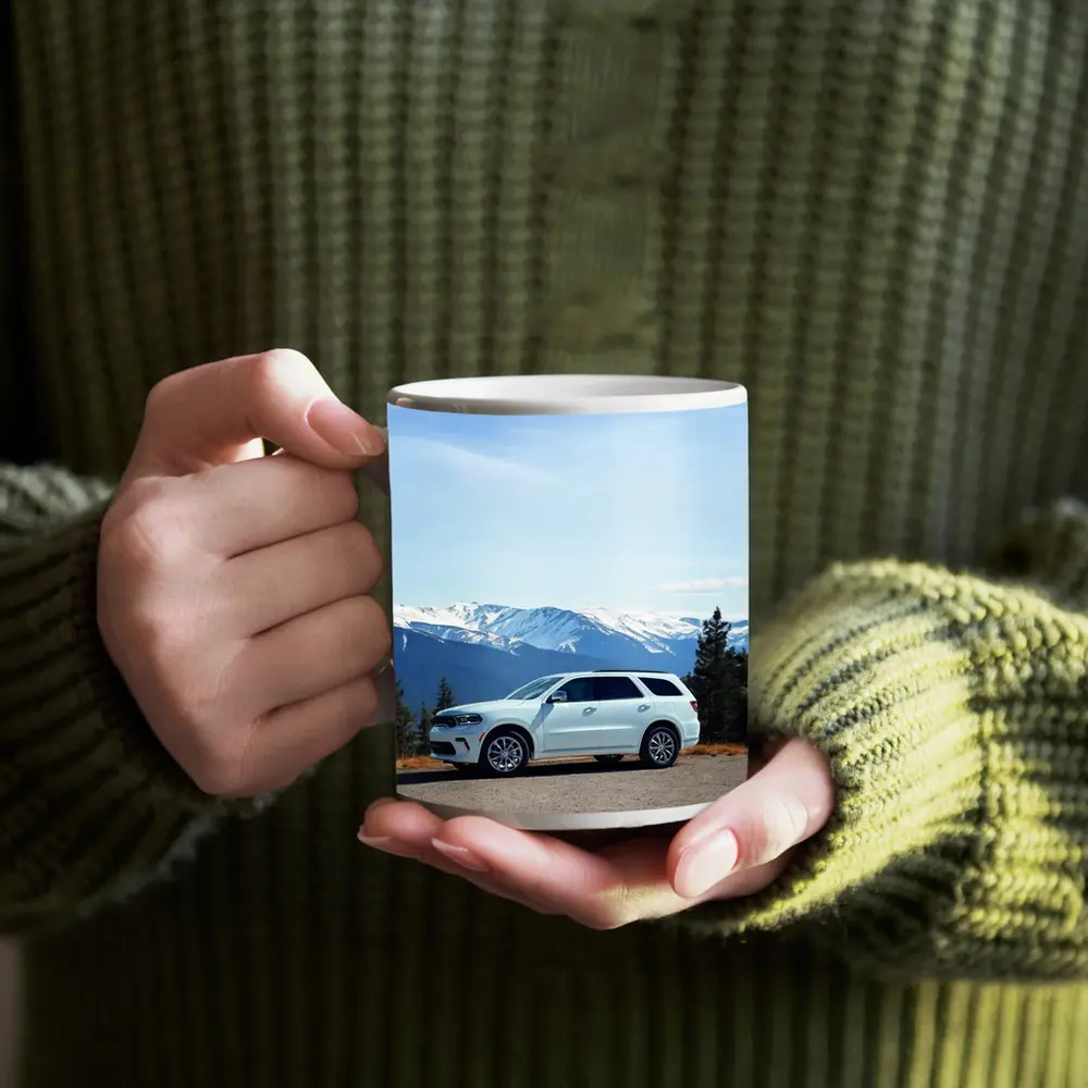 Dodge Durango SUV Snow Capped Mountain Backdrop – Mugs