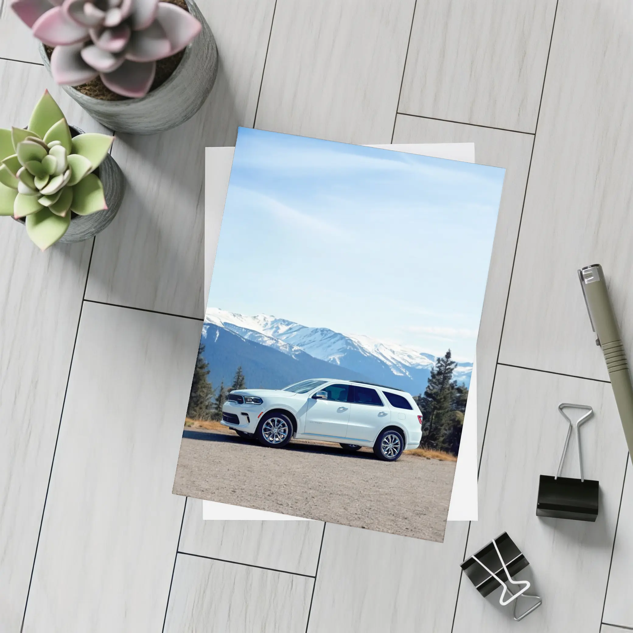 Dodge Durango SUV Snow Capped Mountain Backdrop – Postcards