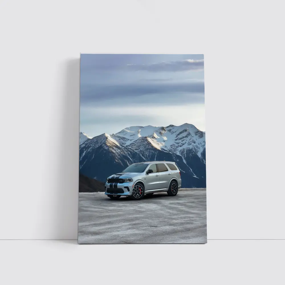 Dodge Durango Silver SUV Snowy Mountain Backdrop – Wall Art