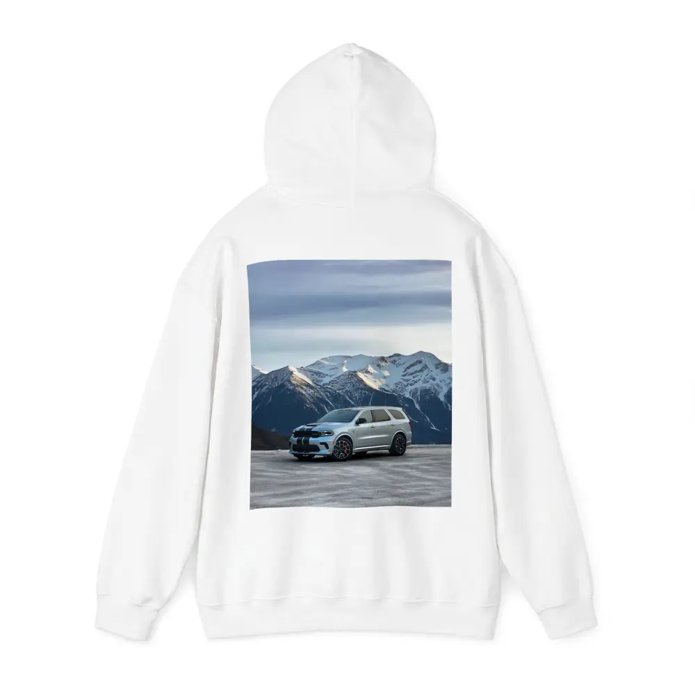 Dodge Durango Silver SUV Snowy Mountain Backdrop – Hoodies