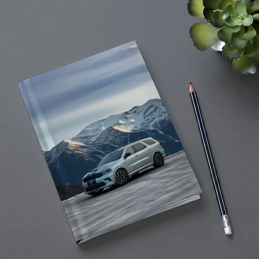 Dodge Durango Silver SUV Snowy Mountain Backdrop – Notebooks