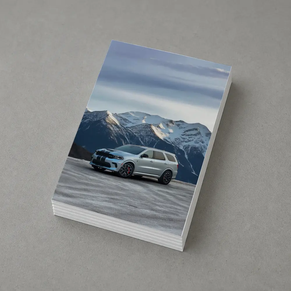 Dodge Durango Silver SUV Snowy Mountain Backdrop – Postcards
