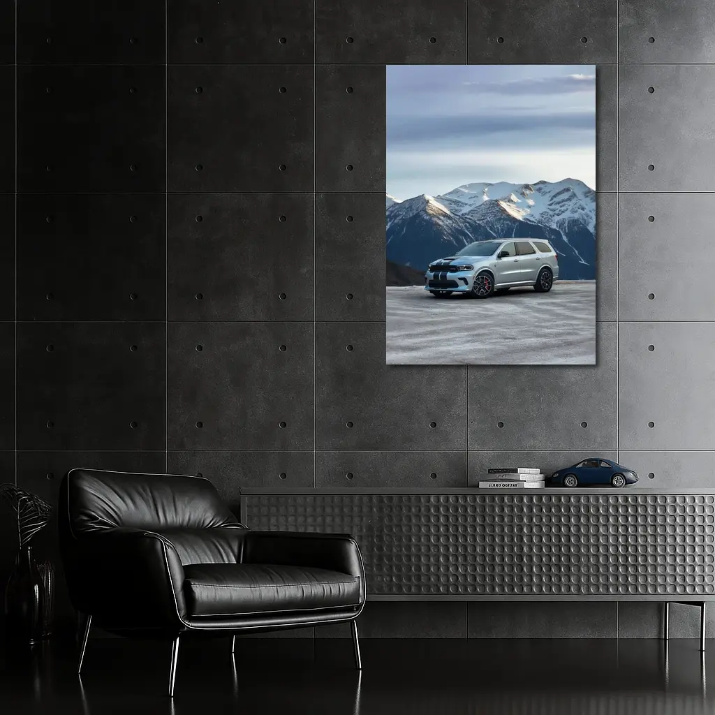 Dodge Durango Silver SUV Snowy Mountain Backdrop – Wall Art