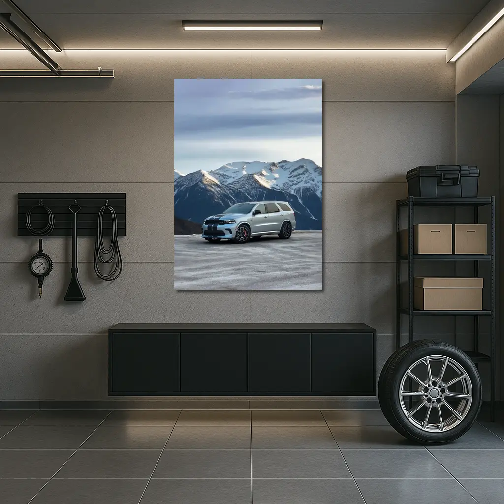 Dodge Durango Silver SUV Snowy Mountain Backdrop – Wall Art