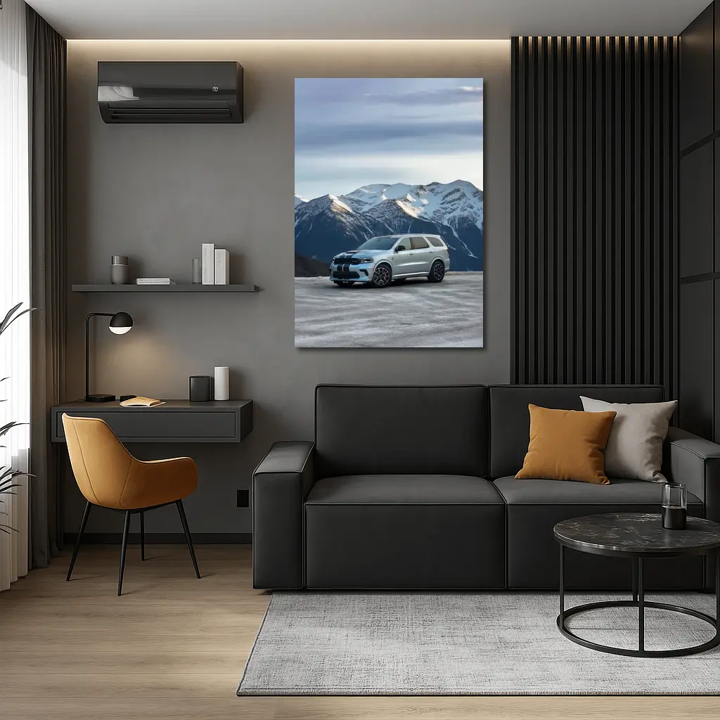 Dodge Durango Silver SUV Snowy Mountain Backdrop – Wall Art