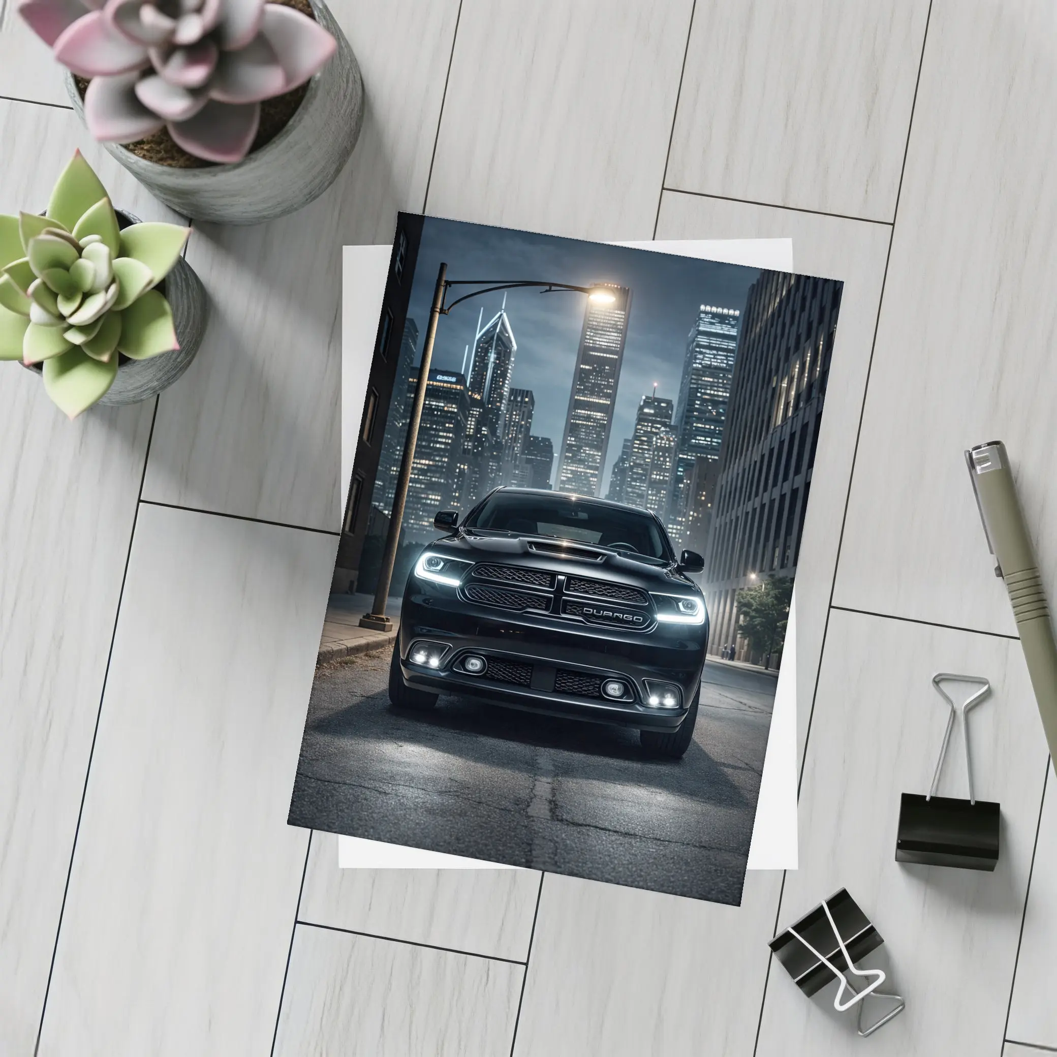 Dodge Durango Black SUV City Night – Postcards