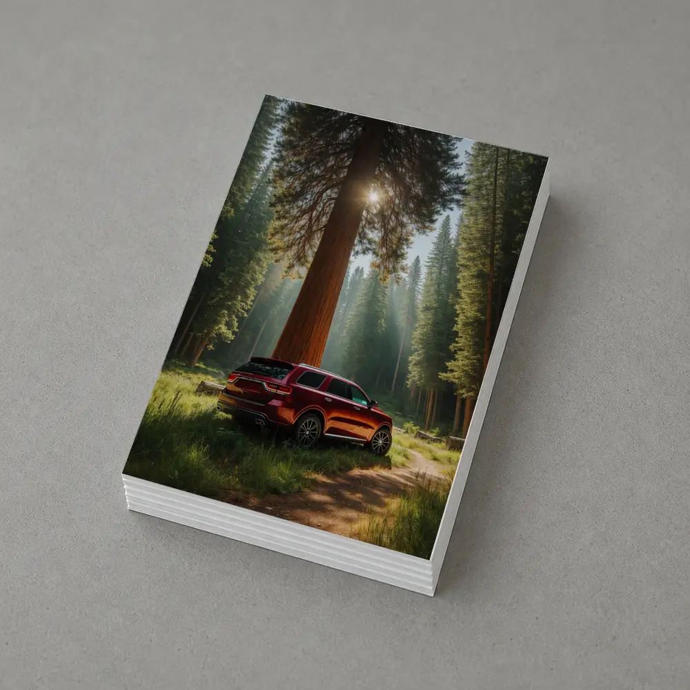 Dodge Durango Red SUV Forest Setting – Postcards
