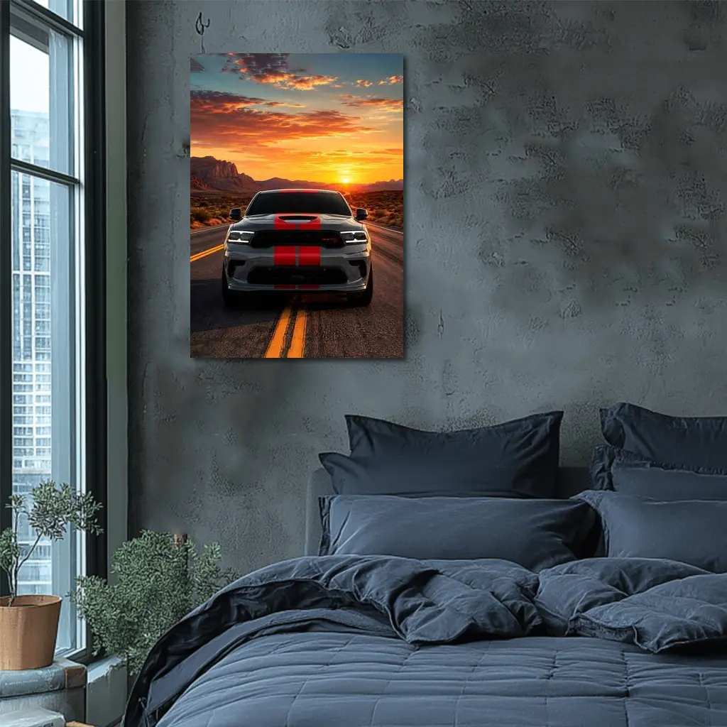 Dodge Durango Racing Down Road At Sunset – Wall Art