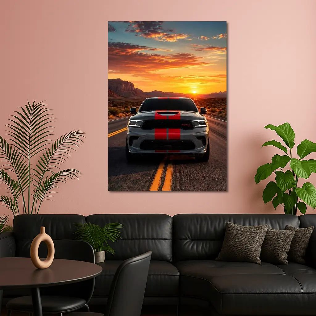 Dodge Durango Racing Down Road At Sunset – Wall Art