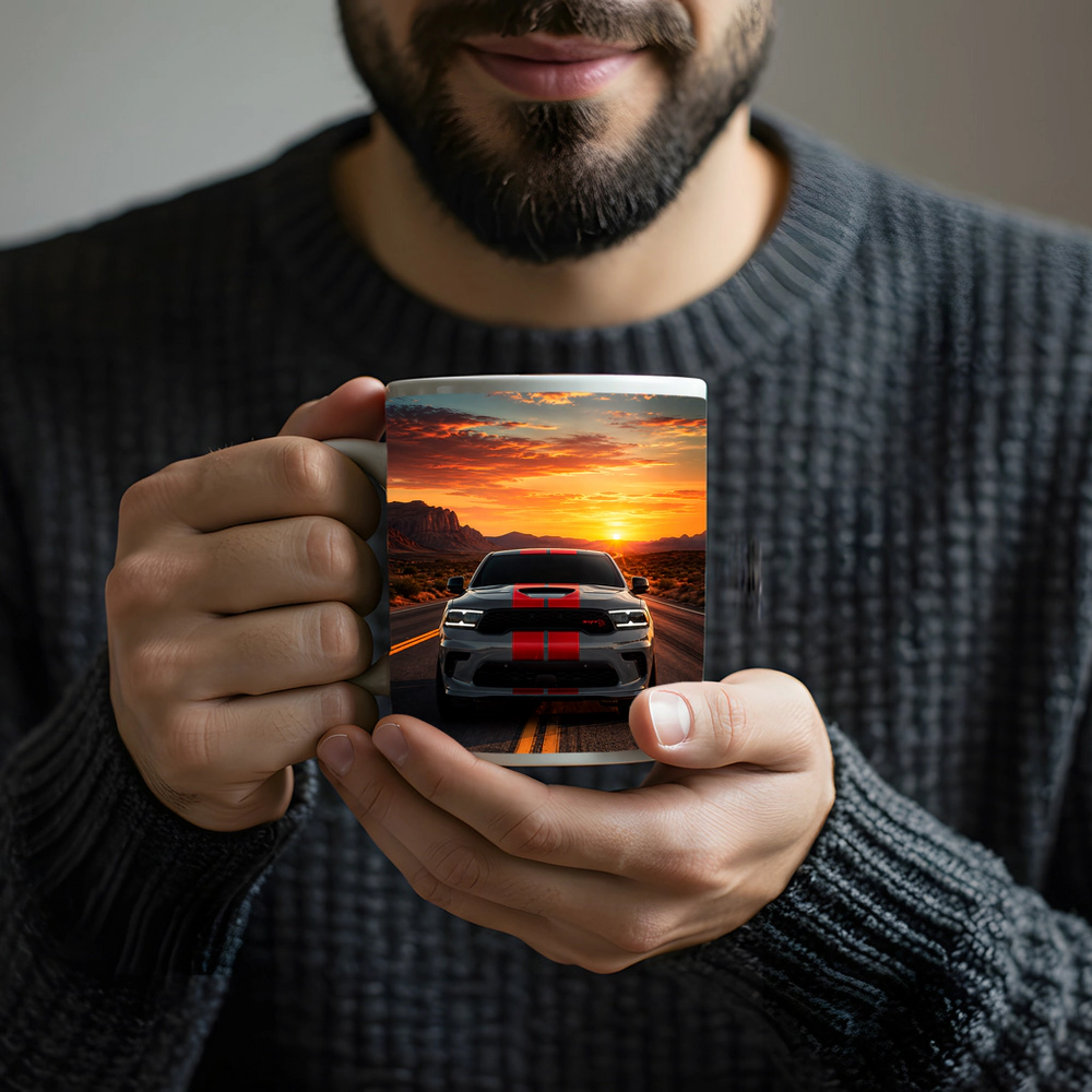Dodge Durango Racing Down Road At Sunset – Mugs
