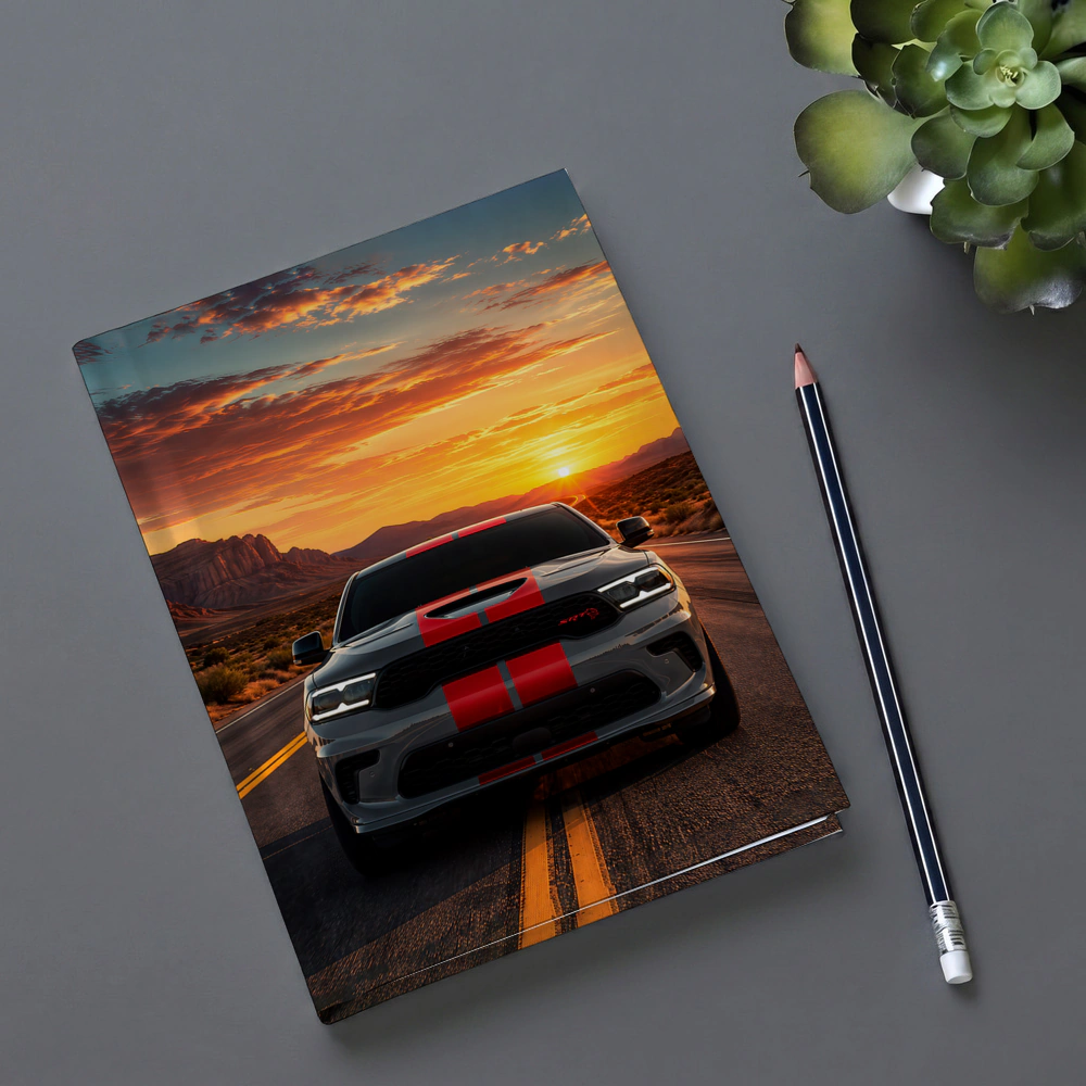 Dodge Durango Racing Down Road At Sunset – Notebooks
