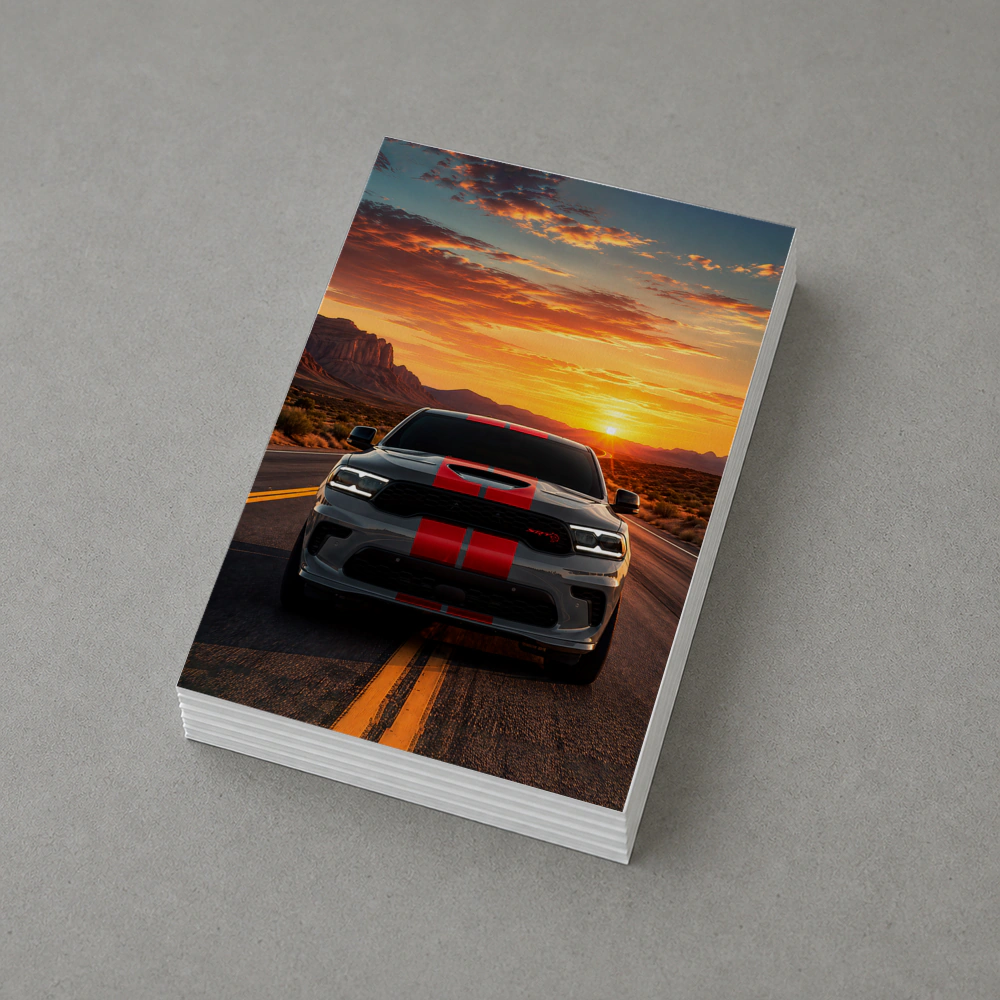 Dodge Durango Racing Down Road At Sunset – Postcards