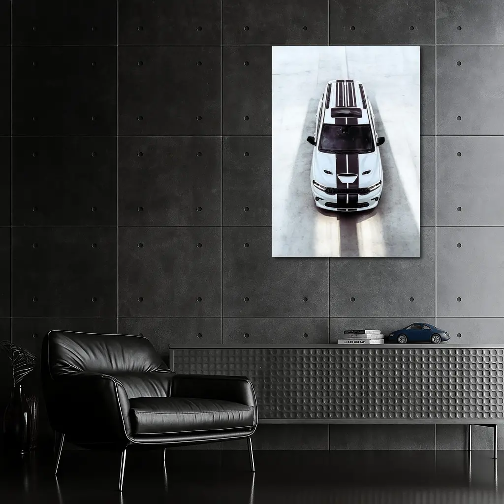 Dodge Durango SRT White Racing Stripes Overhead – Wall Art