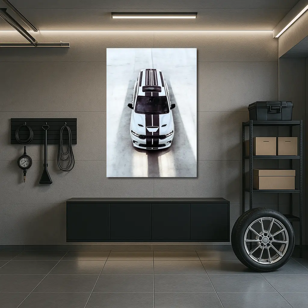 Dodge Durango SRT White Racing Stripes Overhead – Wall Art