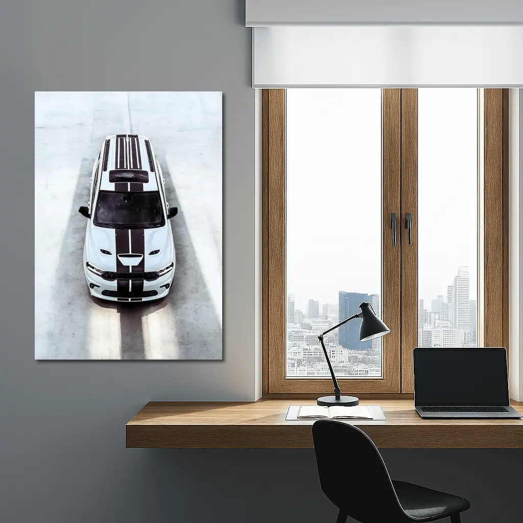 Dodge Durango SRT White Racing Stripes Overhead – Wall Art