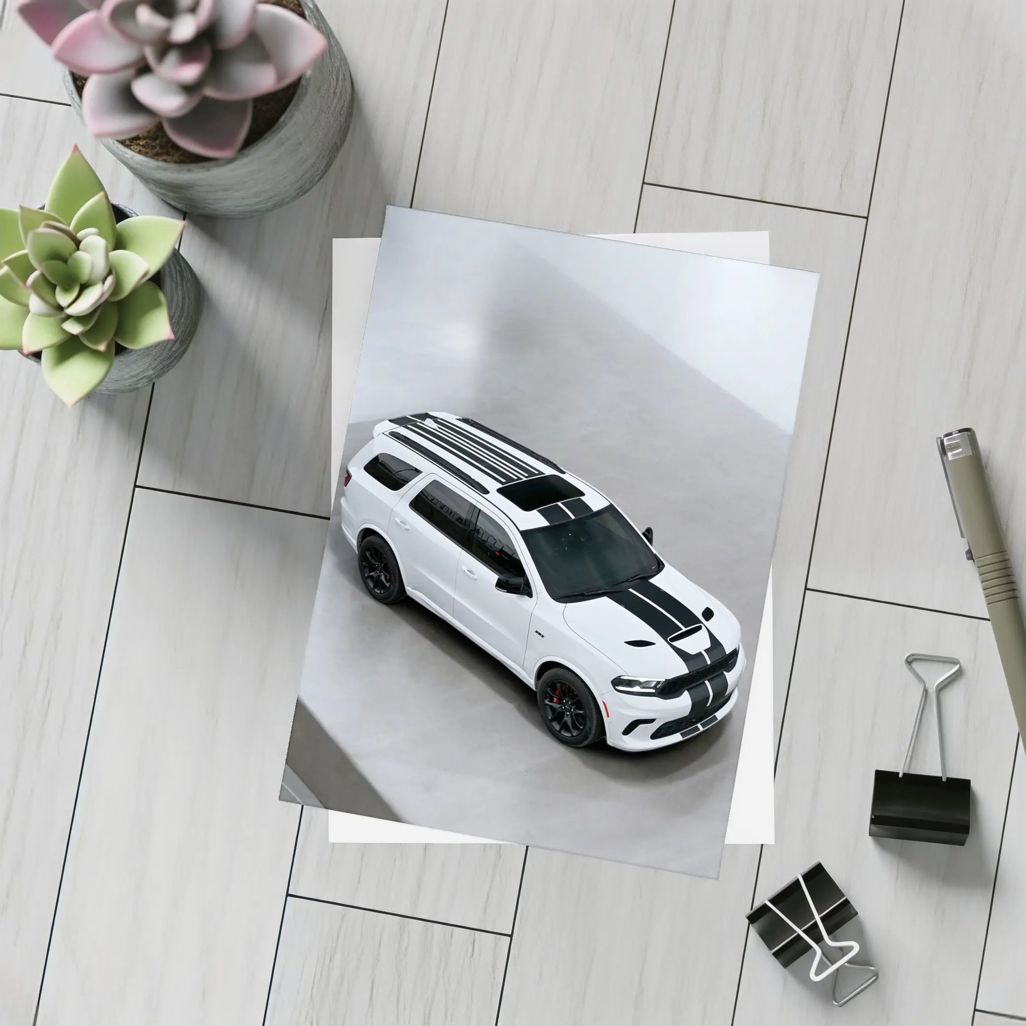 Dodge Durango SRT White Racing Stripes Studio – Postcards