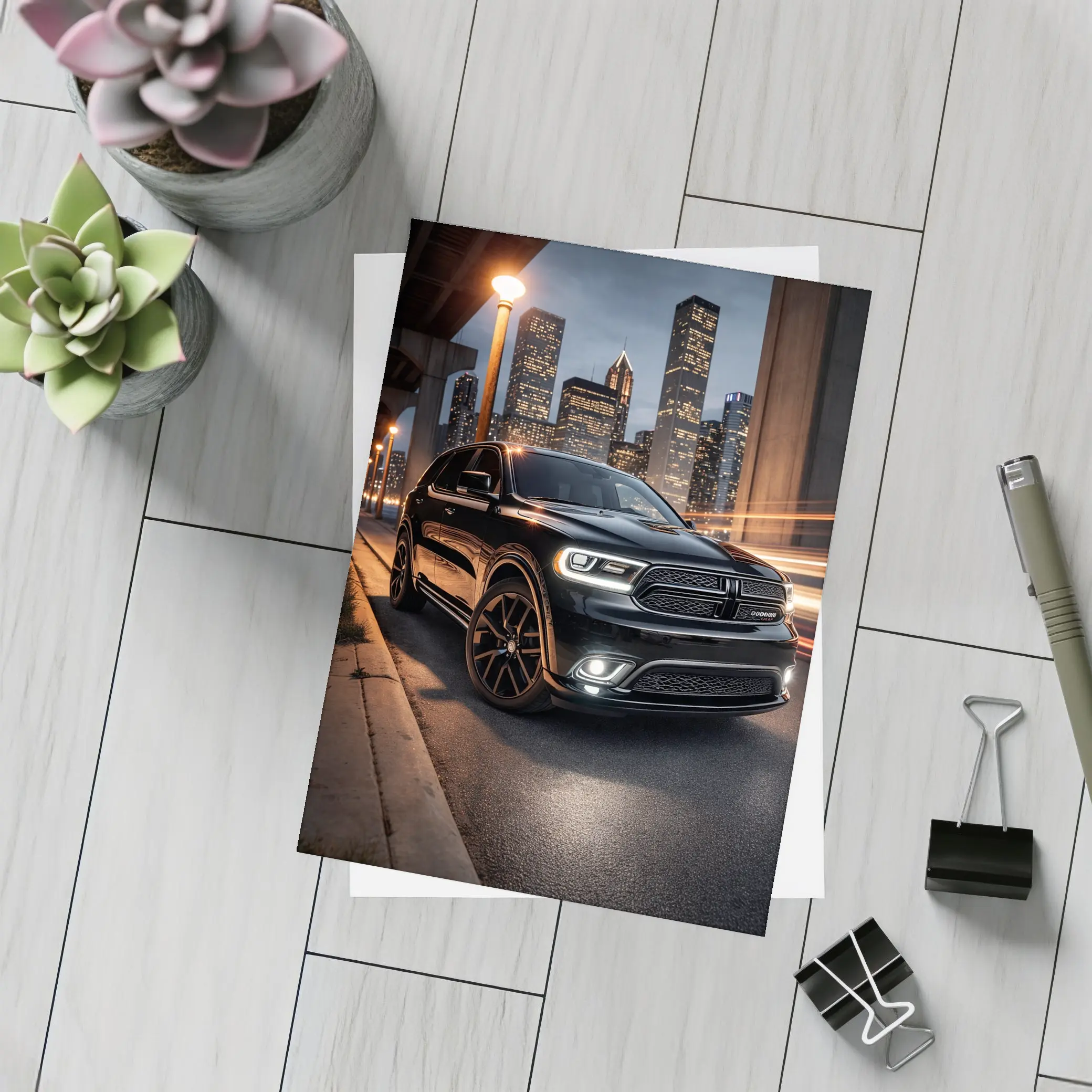 Dodge Durango Black SUV City Night – Postcards