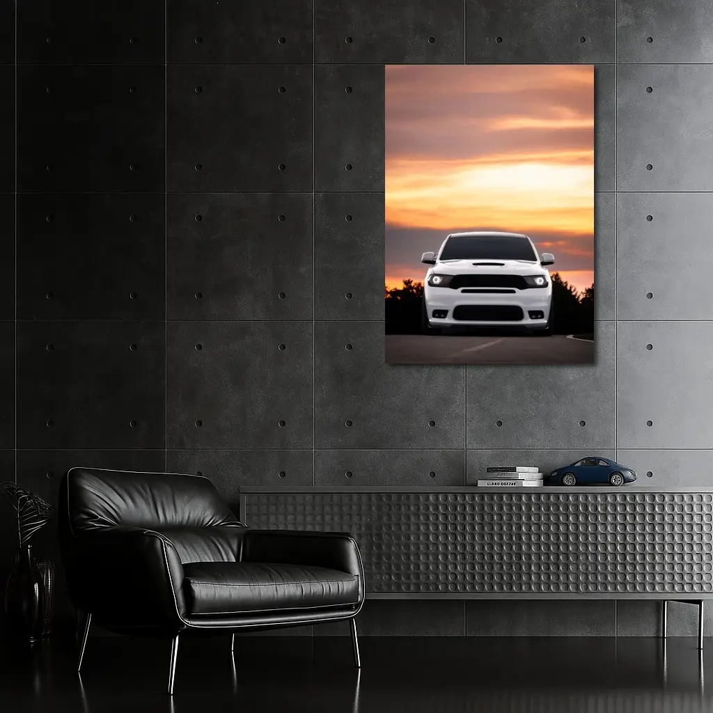 Dodge Durango White SUV Sunset Sky – Wall Art