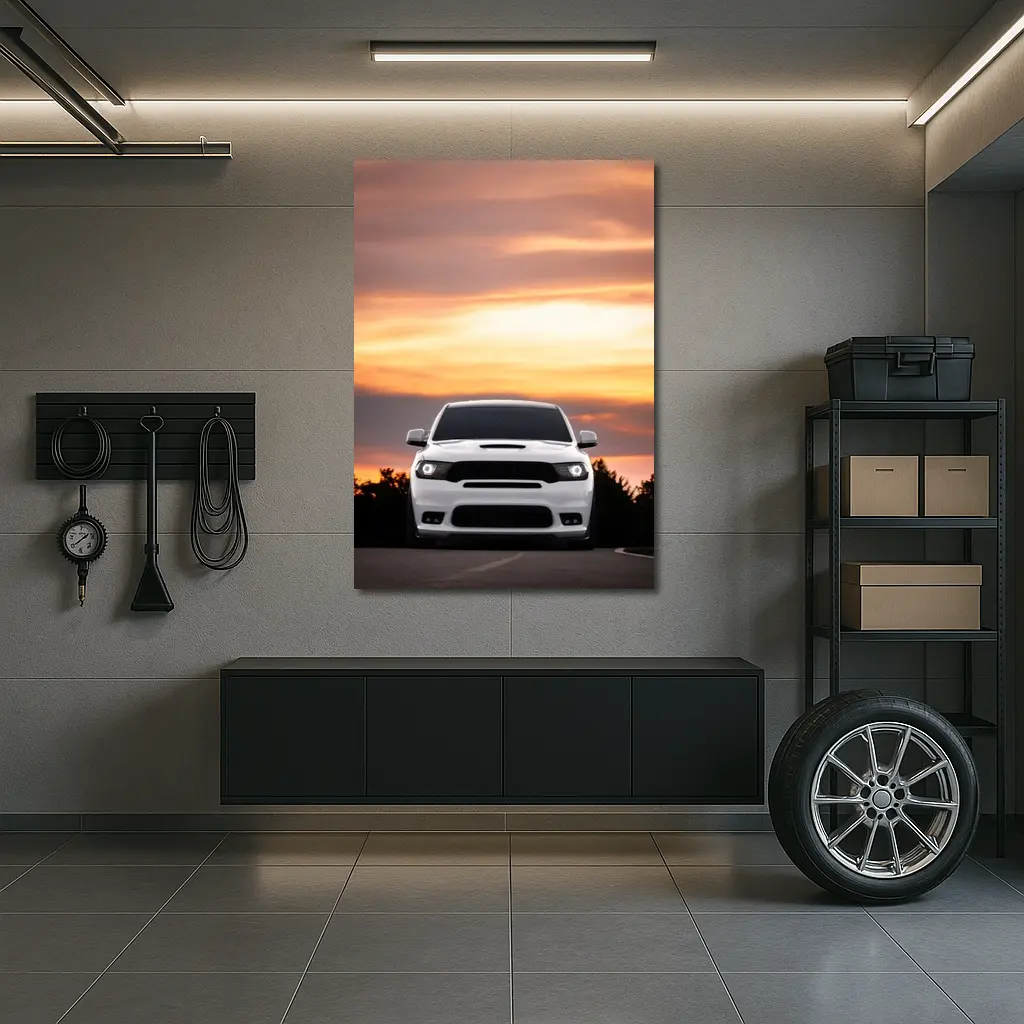 Dodge Durango White SUV Sunset Sky – Wall Art