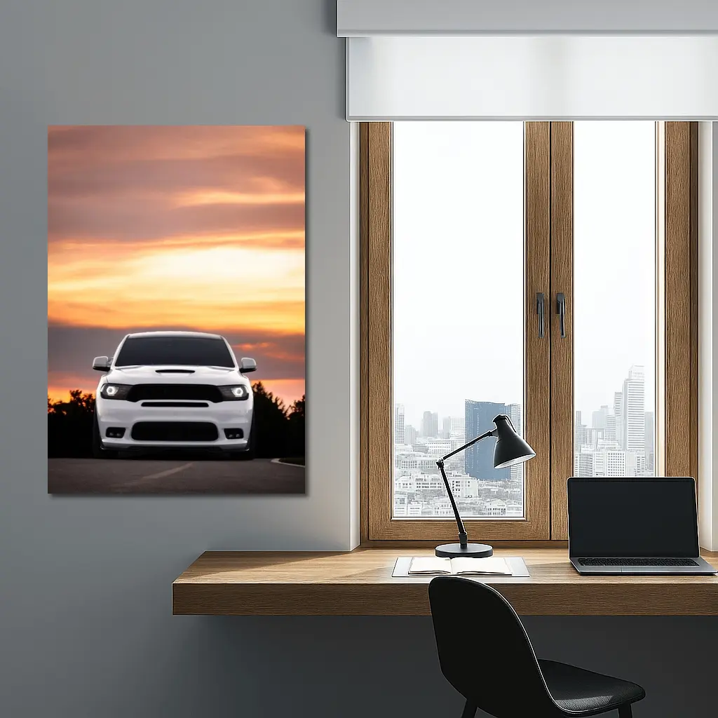 Dodge Durango White SUV Sunset Sky – Wall Art