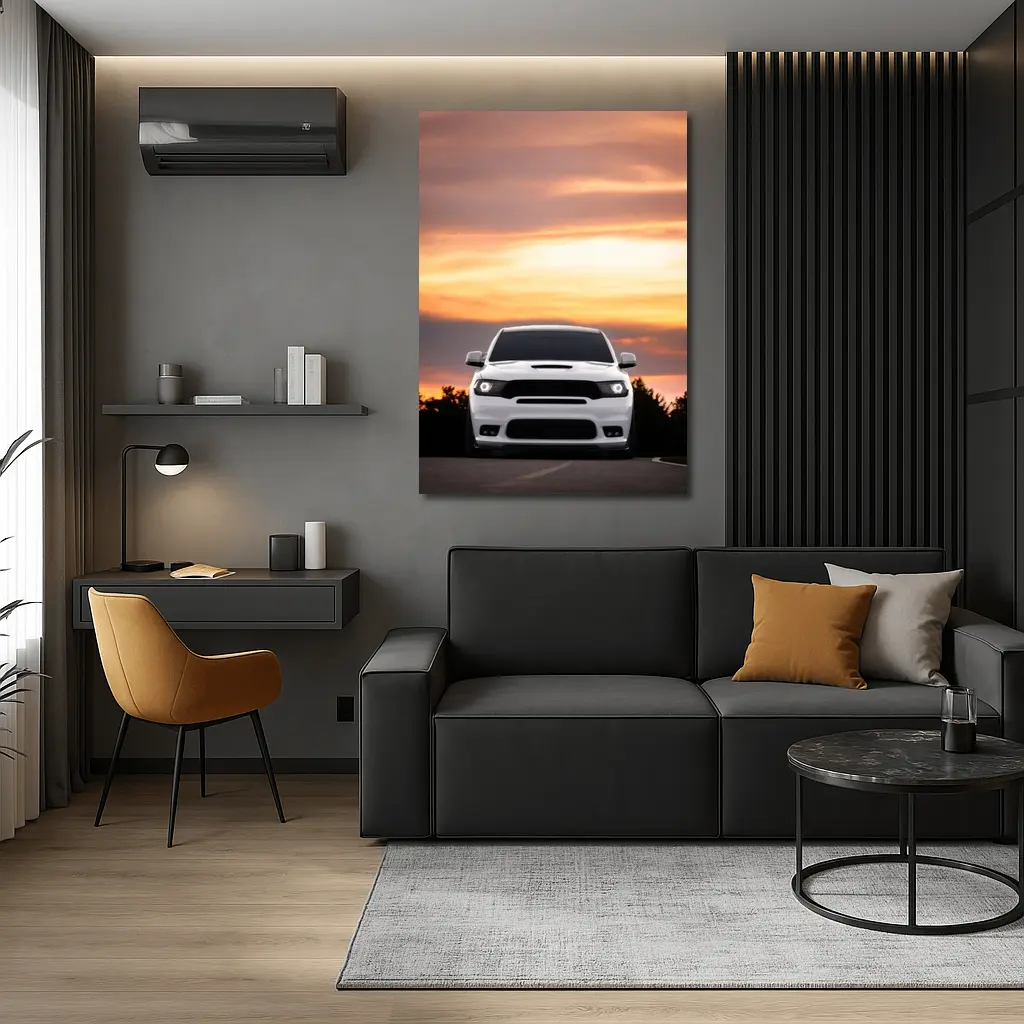 Dodge Durango White SUV Sunset Sky – Wall Art
