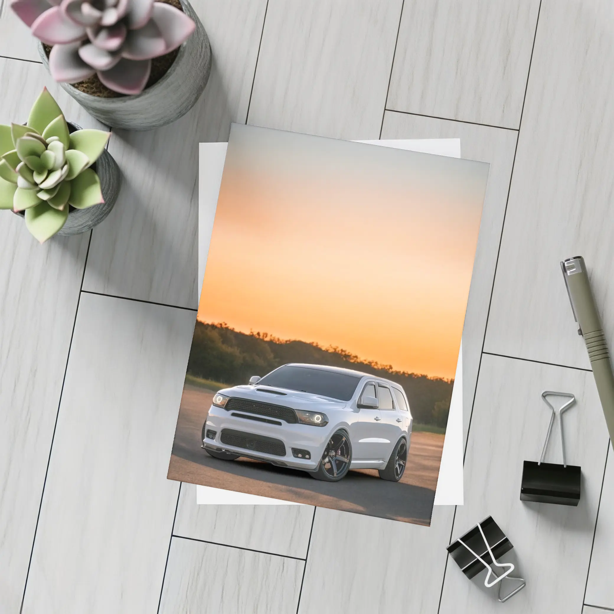 Dodge Durango SRT White Sunset Sky – Postcards
