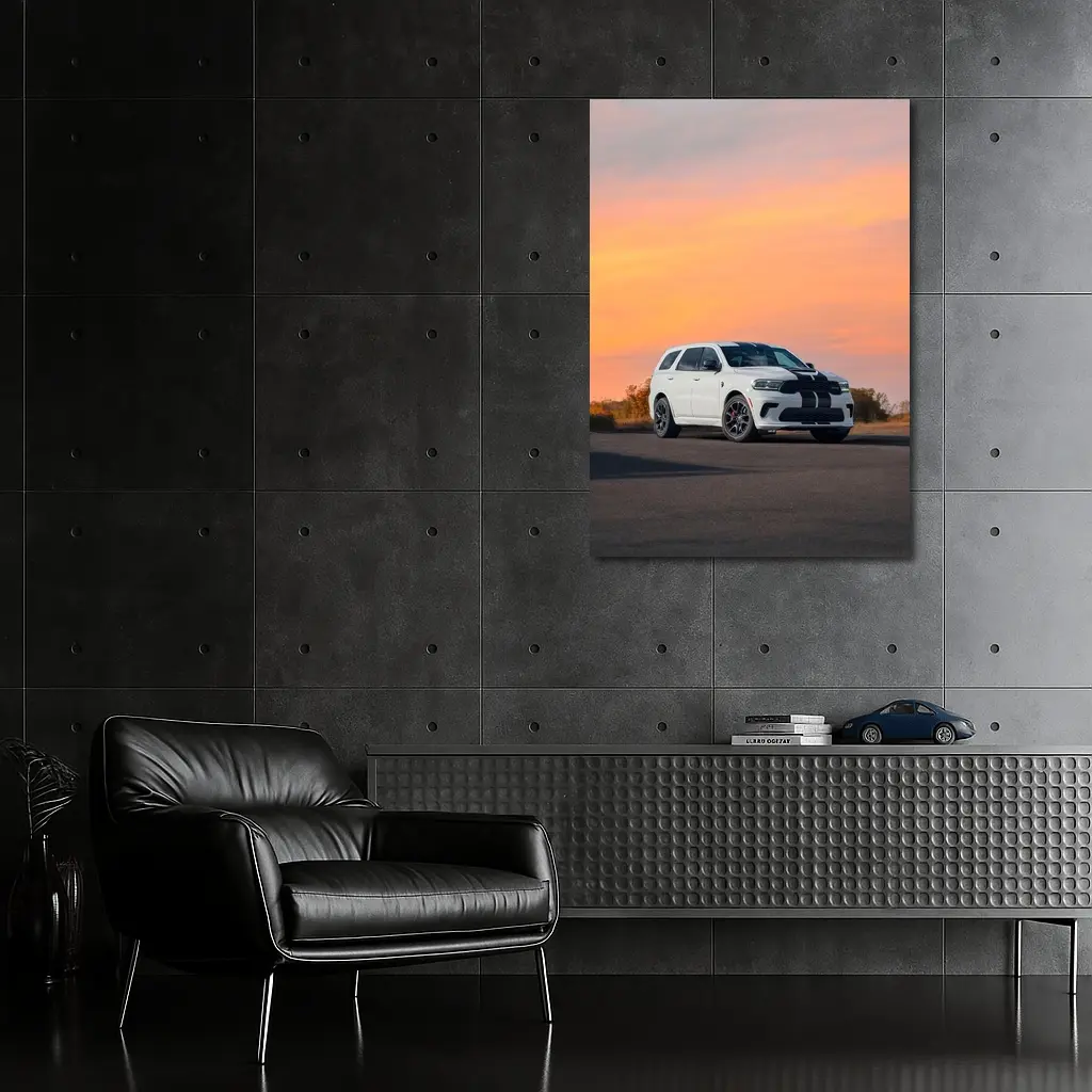 Dodge Durango White Stripes Sunset Sky – Wall Art