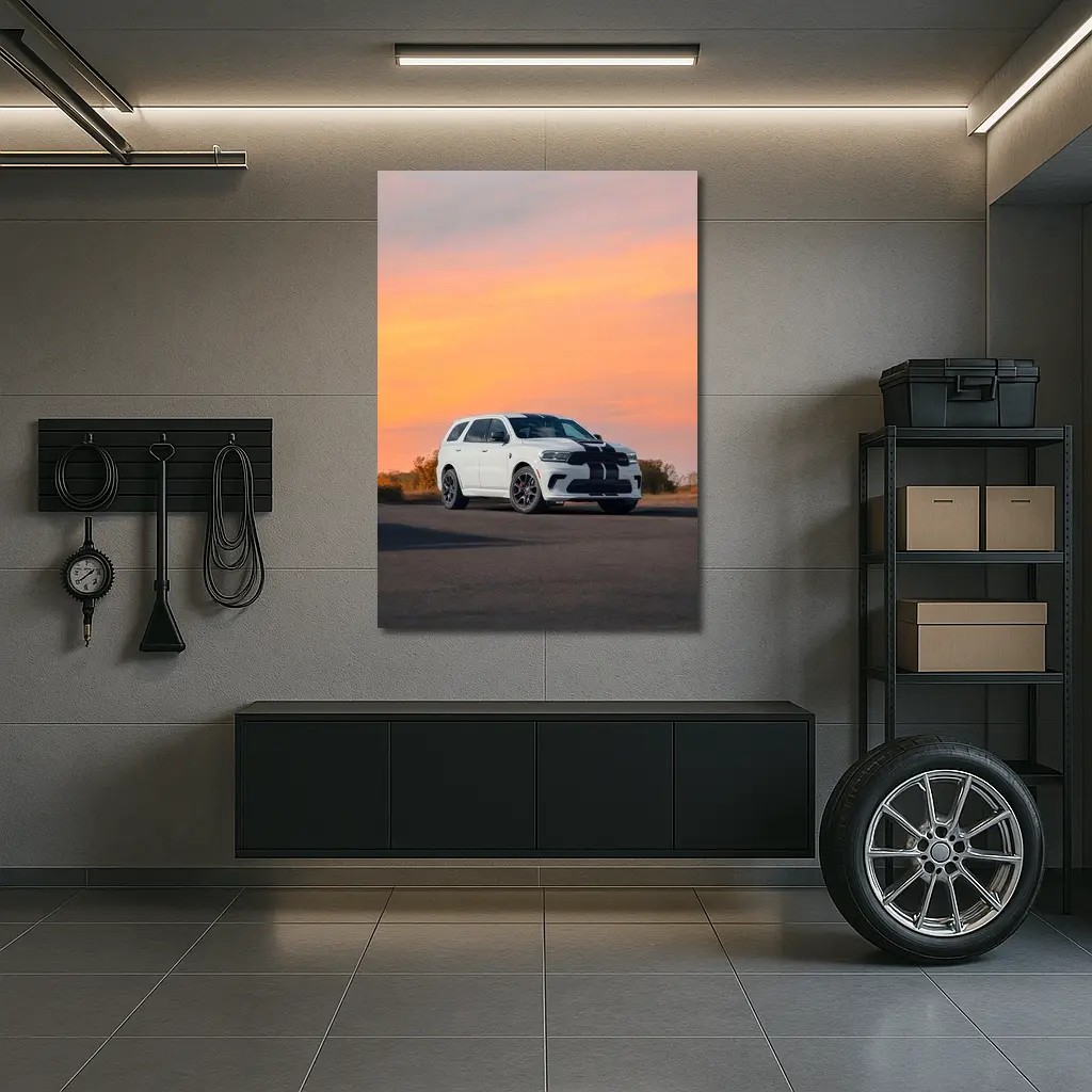 Dodge Durango White Stripes Sunset Sky – Wall Art